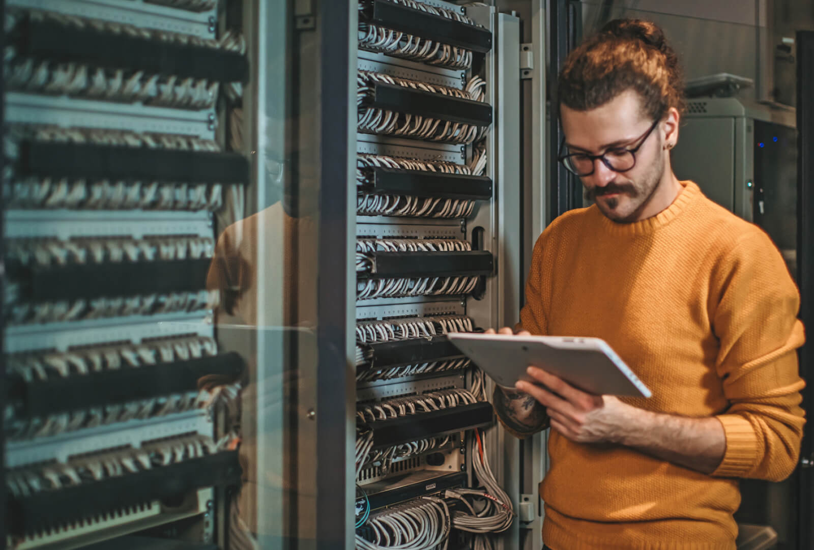 man in a server room